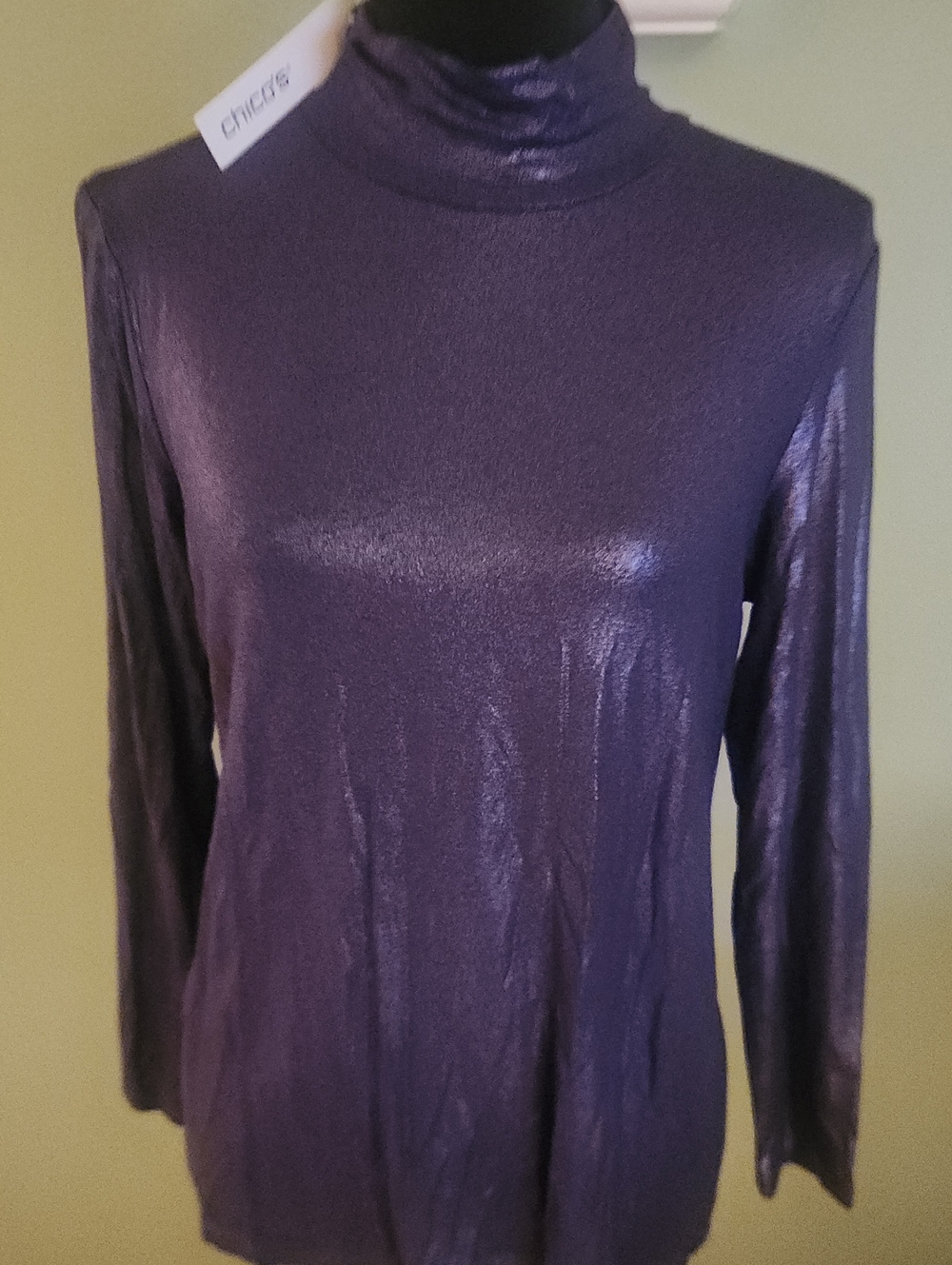 Chico's Shimmery Purple Long-Sleeve Turtleneck Top